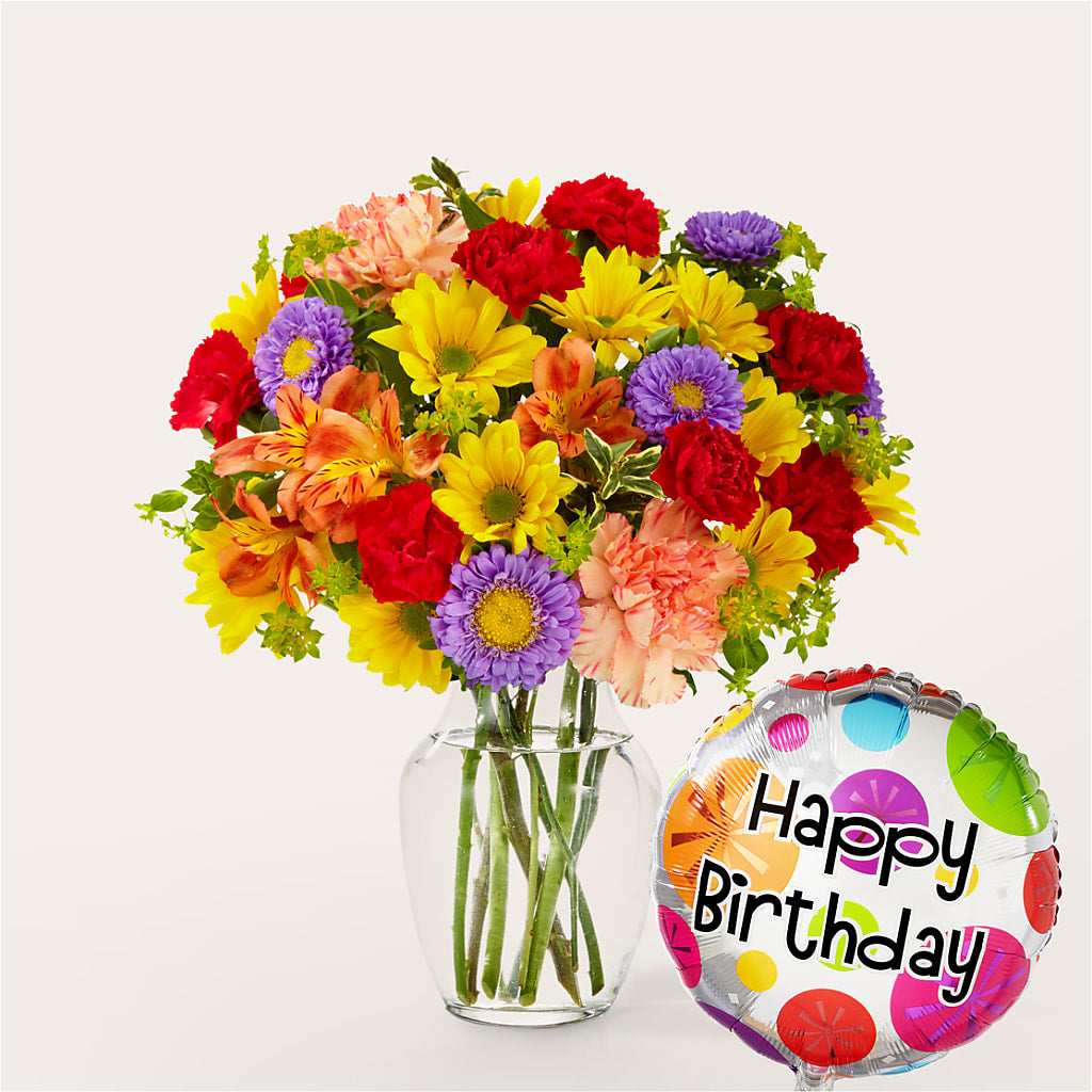 Kaleidoscope Bouquet with Birthday Balloon – Flower Loft, Southfield MI