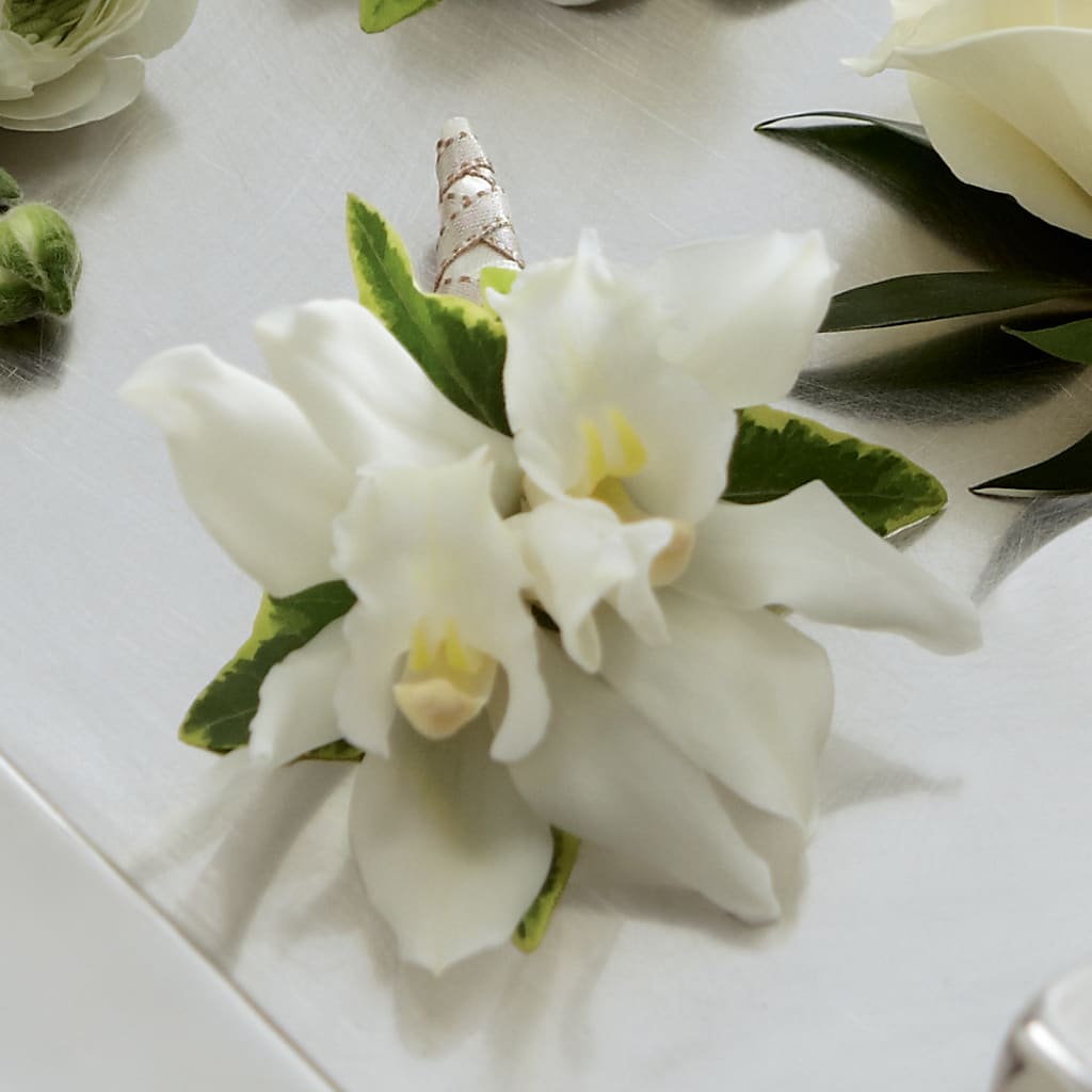White Mini Cymbidium Boutonniere – Flower Loft, Southfield MI