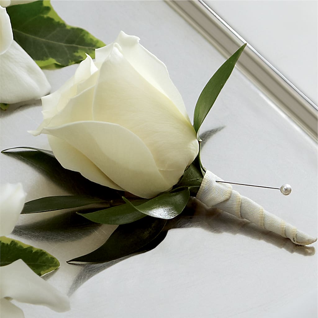 White Rose Boutonniere – Flower Loft, Southfield MI