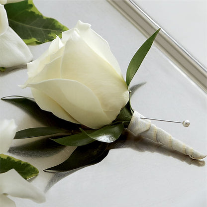 White Rose Boutonniere –  Flower Loft, Southfield MI